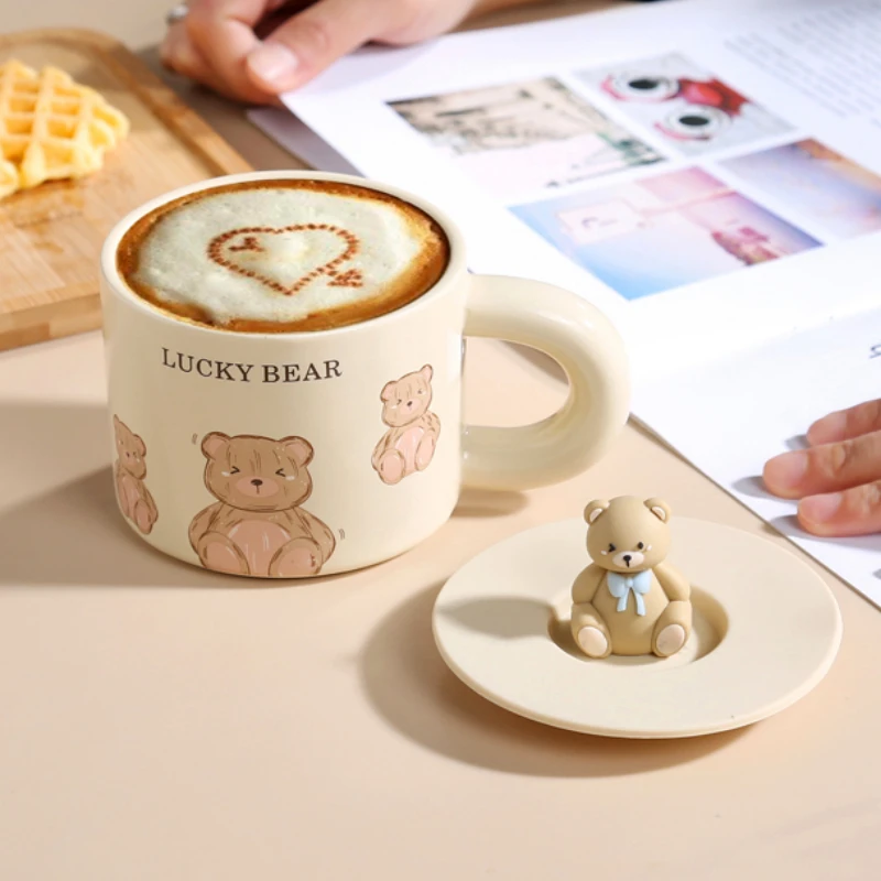 

Cute Coffee Originality Espresso Cups and Ceramic Mugs Lid Set Cupshe Aesthetic Breakfast of Water Milk Drink Ware Kawaii