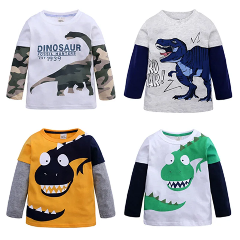 Cartoon Dinosaur Boys Long Sleeve T Shirt For 2-8Years Old Cotton Children Kids Boys Tops Tees T Shirt Spring Autumn