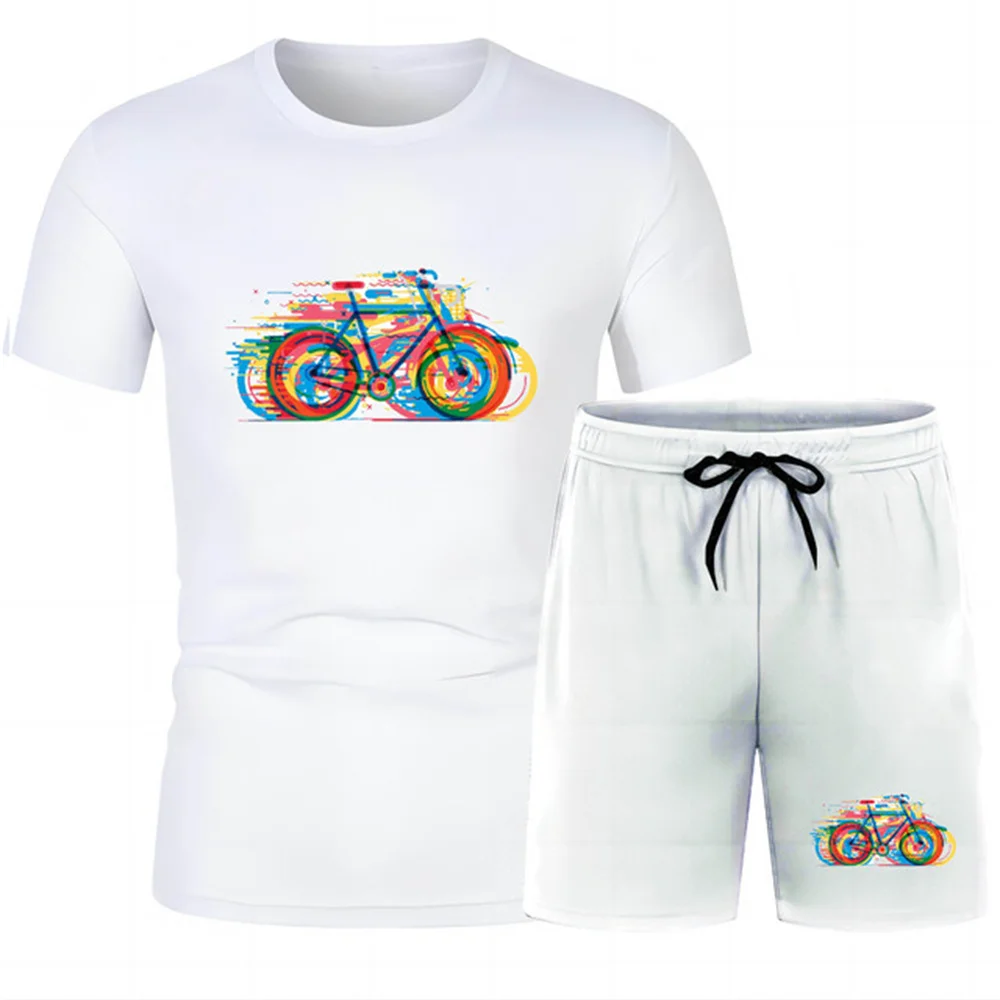 

Костюм-футболка мужской свободного покроя, модная Всесезонная уличная спортивная футболка с круглым вырезом и короткими рукавами, с принтом 2D, для отдыха на море и велосипеде