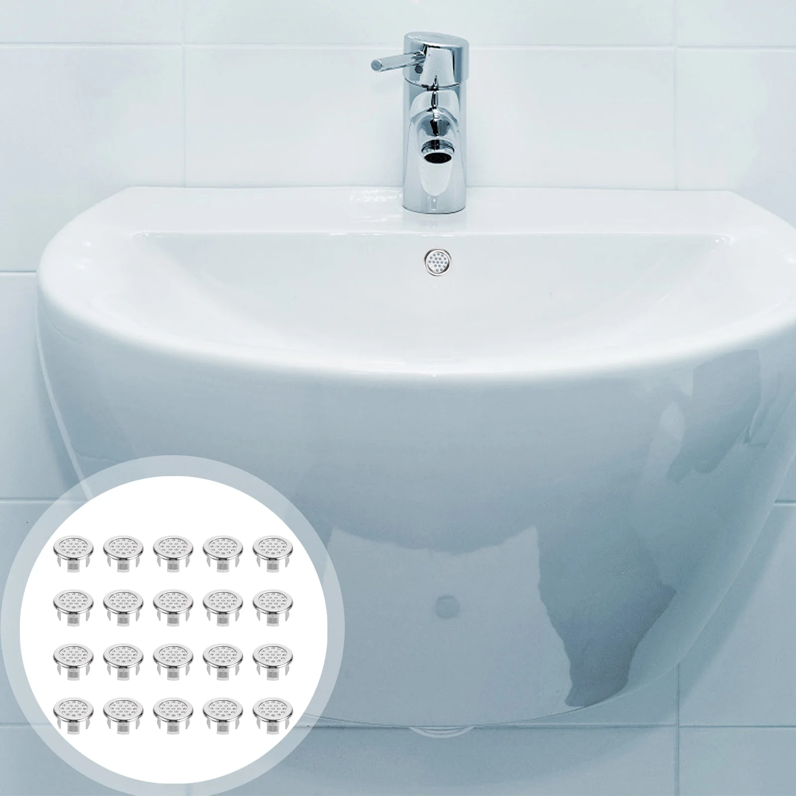 

20pcs Sink Mesh Hole Overflow Cover Round Insert Ceramic Sink Basin Overflow Cover