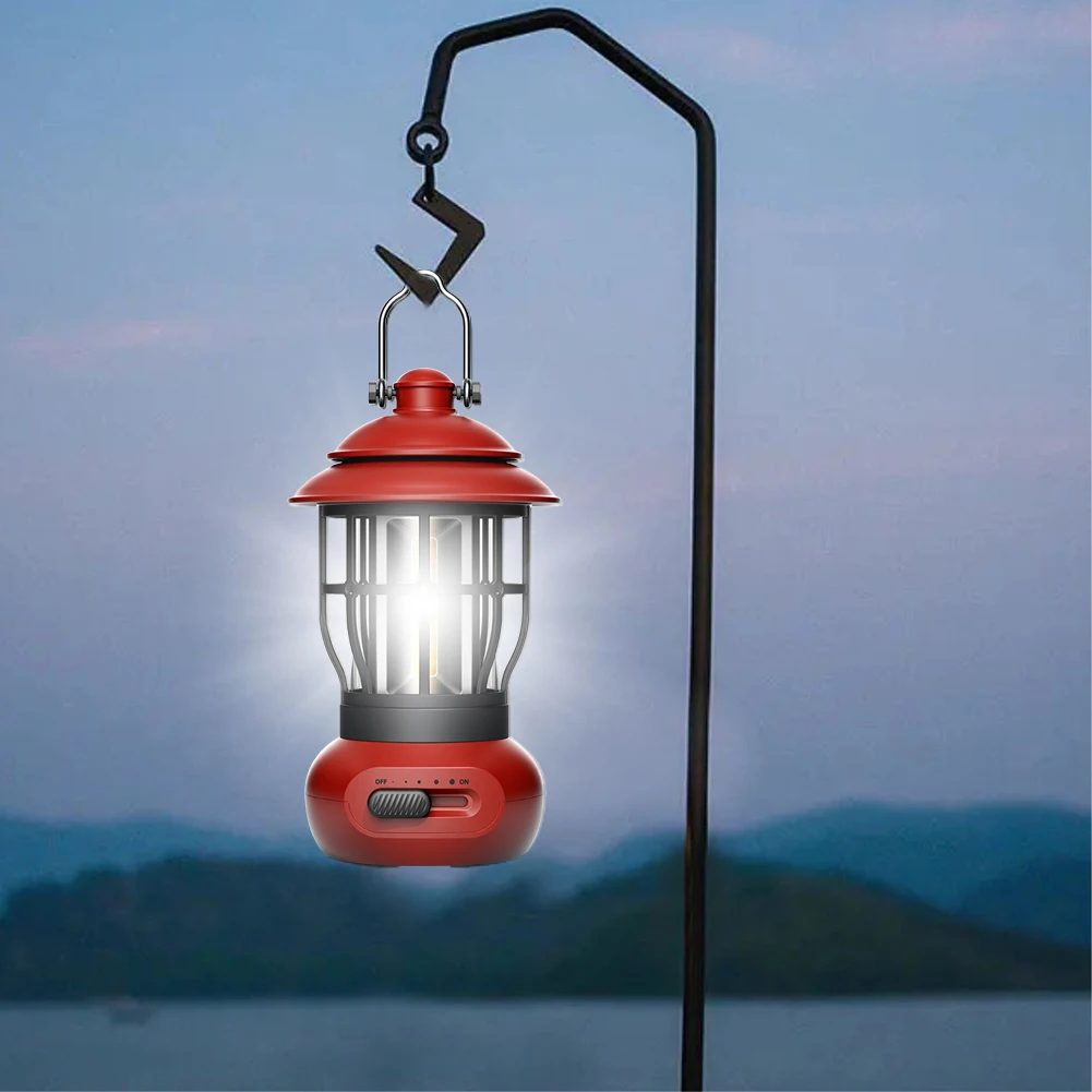 

COB портативный фонарь с регулируемой яркостью, лампа в стиле ретро для кемпинга, световой индикатор яркости с крючком, ручка от ржавчины для наружного оборудования