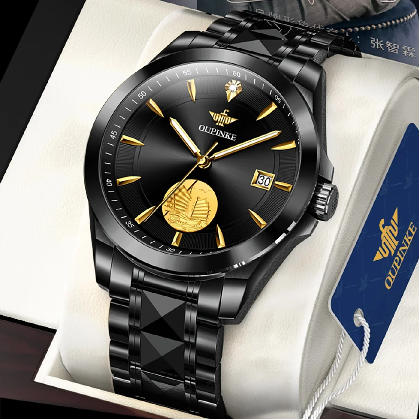 

OUPINKE Original Men's Luxury Diamond Set Watch Automatic Mechanical Watches Full gold inlay Wristwatches with Sapphire Mirror