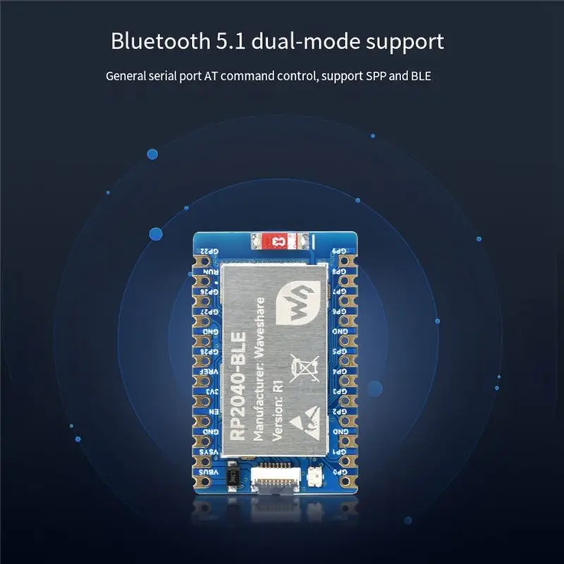 Фото Плата разработки микроконтроллера Waveshare RP2040-BLE + плата-адаптер, синяя печатная плата, двухрежимный Bluetooth 5.1, многофункциональные GPIO-разъемы №4