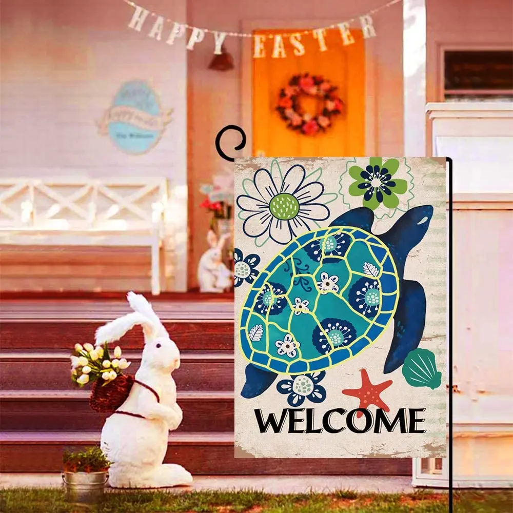 

Welcome Summer Turtle Beach Garden Flag, Double Sided Spring Home Yard Decorations Rustic Tropical Ocean House Yard Flags Summer