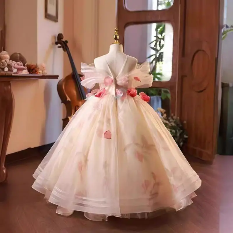 Платье для девочки с открытыми плечами и цветами модные платья принцессы