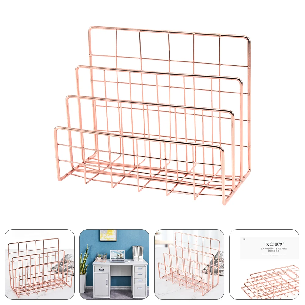 

Rack File Holder Organizer Desktop Document Storage Office Letter Mail Tabletop Desk Bookshelf Iron Decorative Folders Book