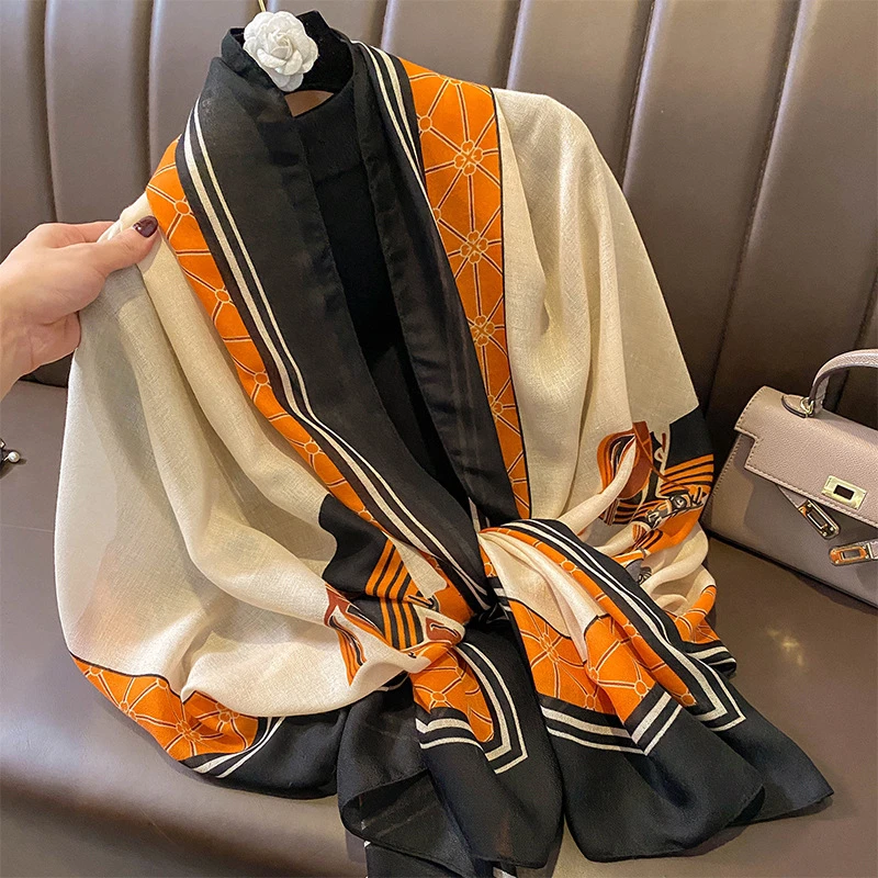 

Luxury Brand Women's Horse Cotton Scarf Large Shawl Pashmina Hijab Fouard Echarpe Printed Women's Beach Shawl