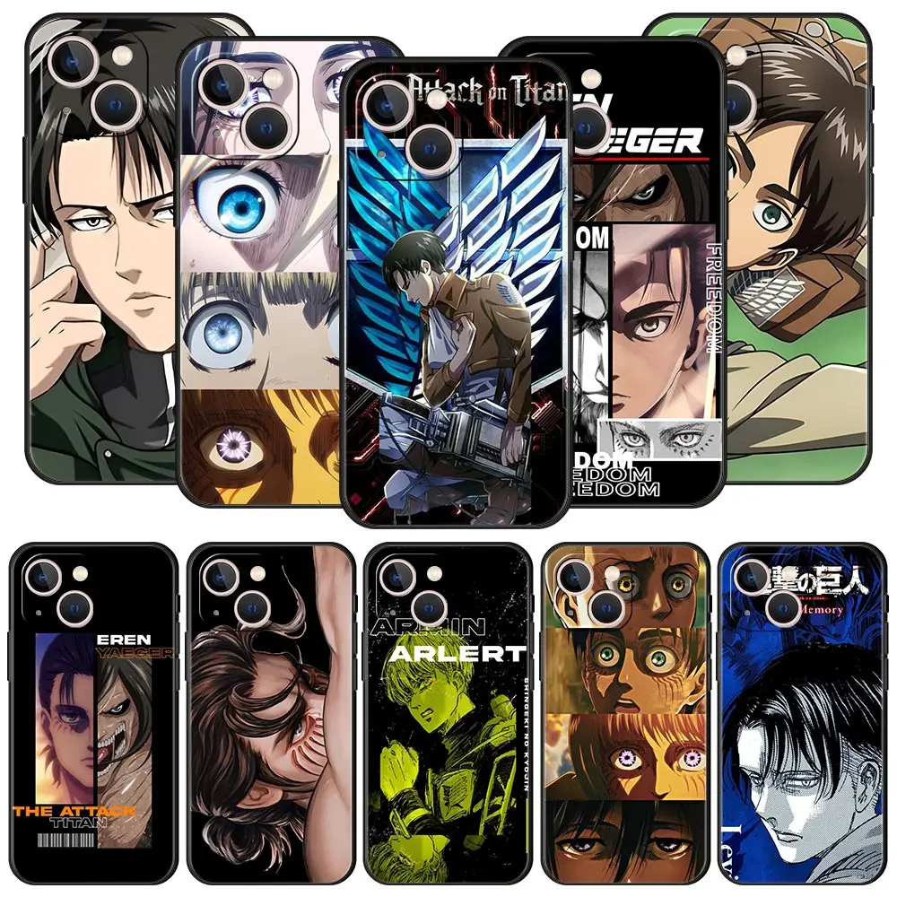 

Attack on titan Eren Yeager Phone Case For Apple iPhone 11 15 14 Pro MAX 12 13 7 8 Plus X XR XS MAX SE Silicone Black Cover