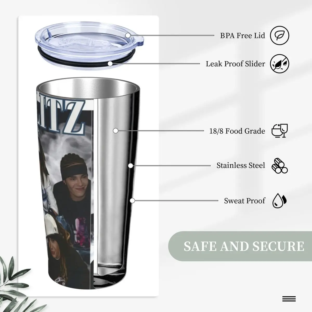Duo Hotel Tom Kaulitz Tumbler 20oz вакуумная Изолированная чашка из нержавеющей стали с
