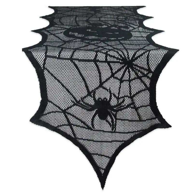 

Cobweb Halloween Table Decorations Black Lace Cover Runner With Bat Pumpkin Spider Web Design Halloween Table Topper For Indoor