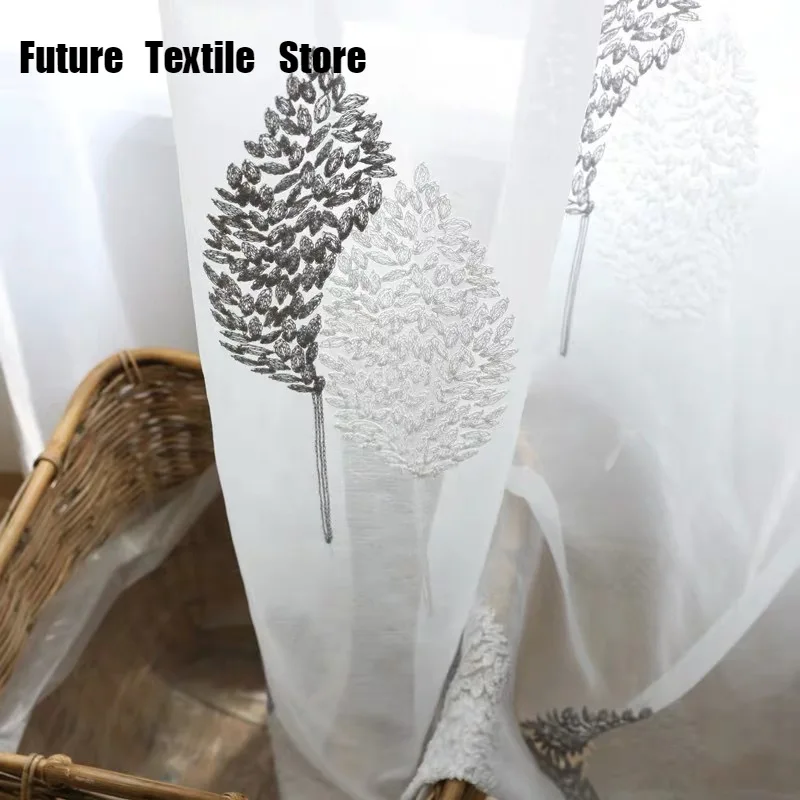 

Modern Simple Curtain Screen Embroidered Window Screen Tree Shadow White Living Room Balcony Bedroom Transparent Mesh Yarn