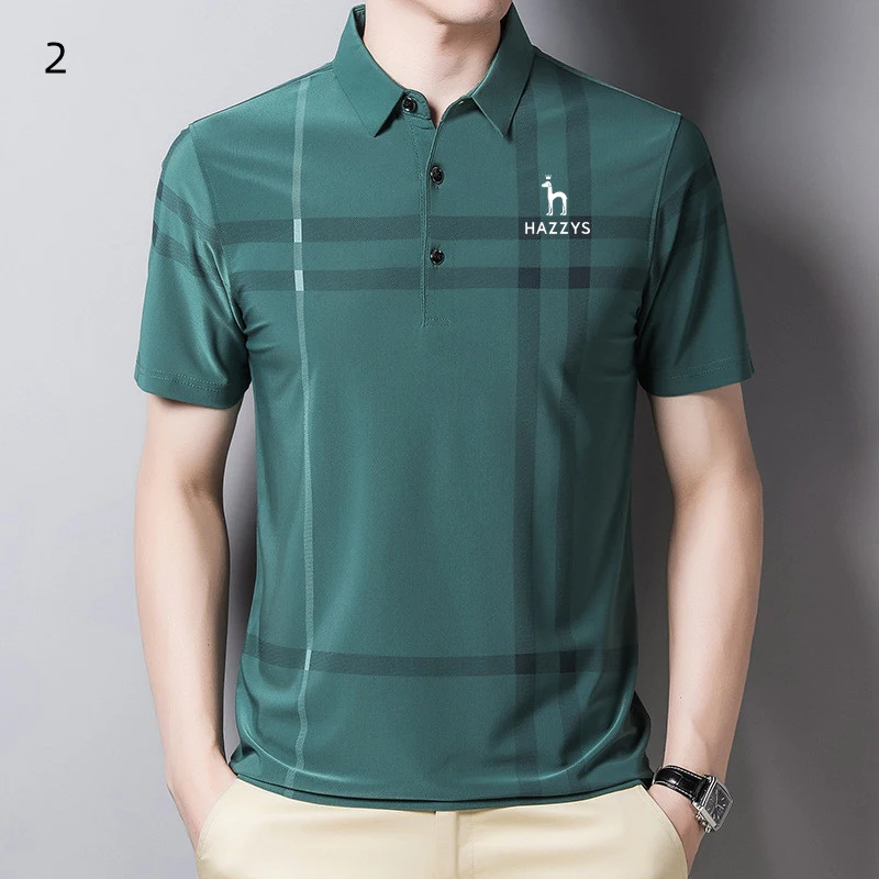 

Hazzys Summer Golf Short Sleeve Men Middle-aged Men Casual Milk Silk Half Sleeve T-shirt Men's Clothes Ice Silk Polo Shirt