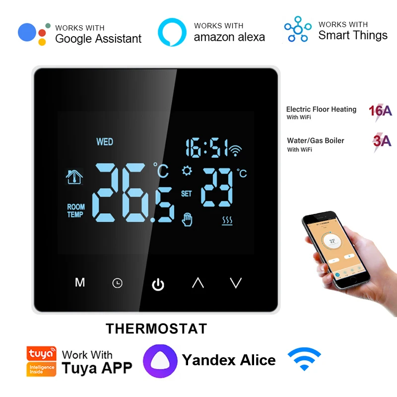 Electric Floor Heating Water/gas Boiler Lcd Digital Touch Temperature Control For Google Home Alexa