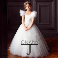 jonany fantasty puffy flower girl dress feather cute tulle pageant dropping shipping customised dresses for wedding ball gown