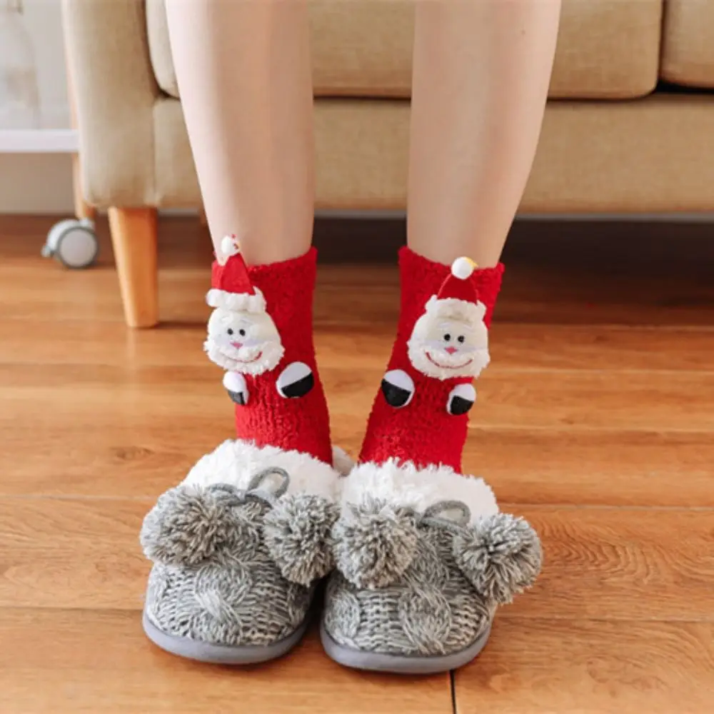 

Lovely Cute Breathable Soft Japanese Cartoon Casual For Christmas Female Socks Coral Velvet Medium Tube Socks