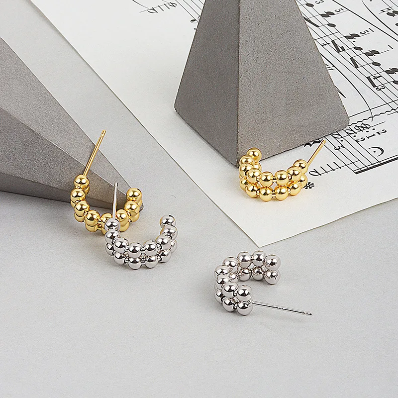 

Ball Stud Earrings 925 Stamp Silver Color Piercing Ear Earrings For Women Party Fashion Wedding Engagement Jewelry
