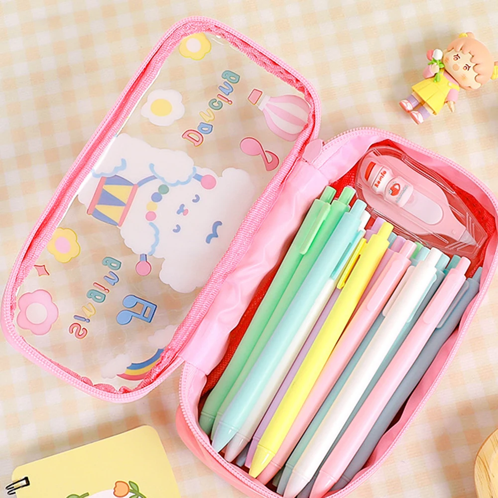 

Cute Cartoon Pencil Case Portable Large Capacity Stationery Storage Bag Cosmetic Organizer Desk Accessories Great Gift H-best