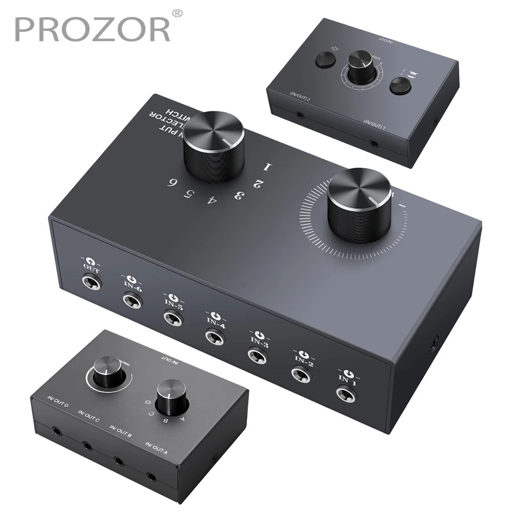 PROZOR 2/4/6 Ports 3.5mm Headphone Stereo Audio Switch Bi-Directional Audio Switcher Selector Splitter Box with Volume Control