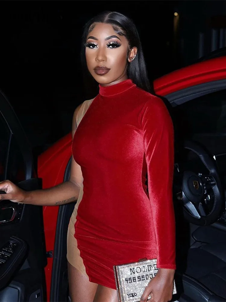 

Hawthaw Women Long Sleeve Party Club Bodycon Streetwear Red Short Mini Dress 2022 Fall Clothing Wholesale Items For Business