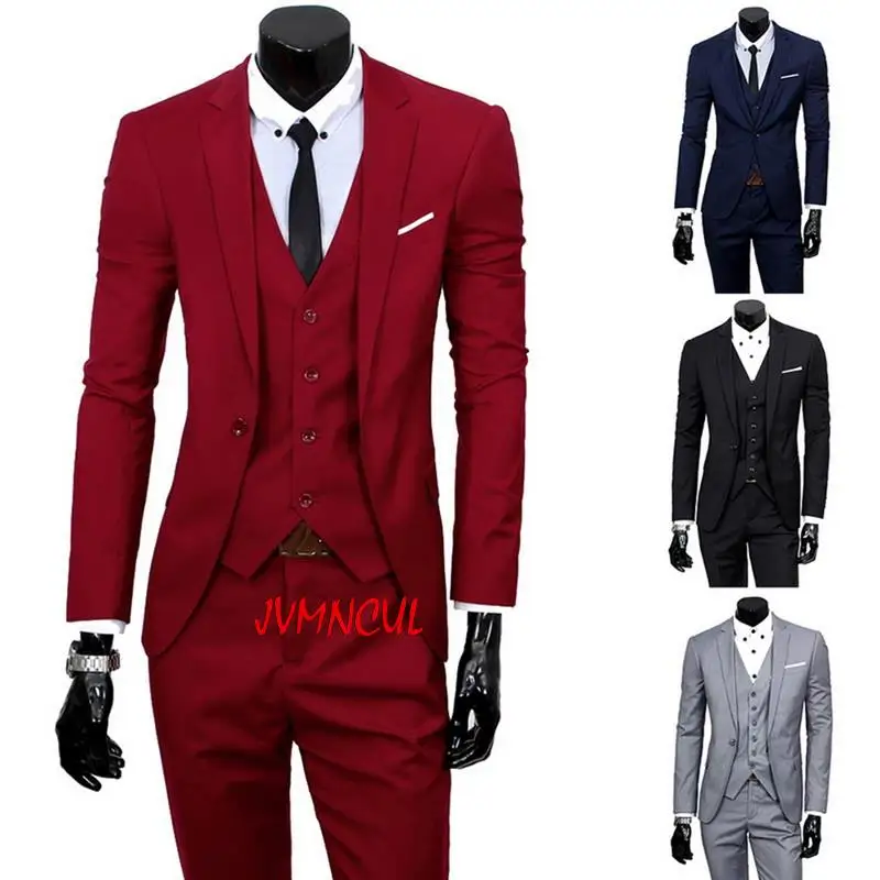 

Solid Classic Blazers Suit Sets Men 3 Pieces Men Business Blazer +Vest +Pant Suits Sets Spring Autumn Plus size Wedding Set