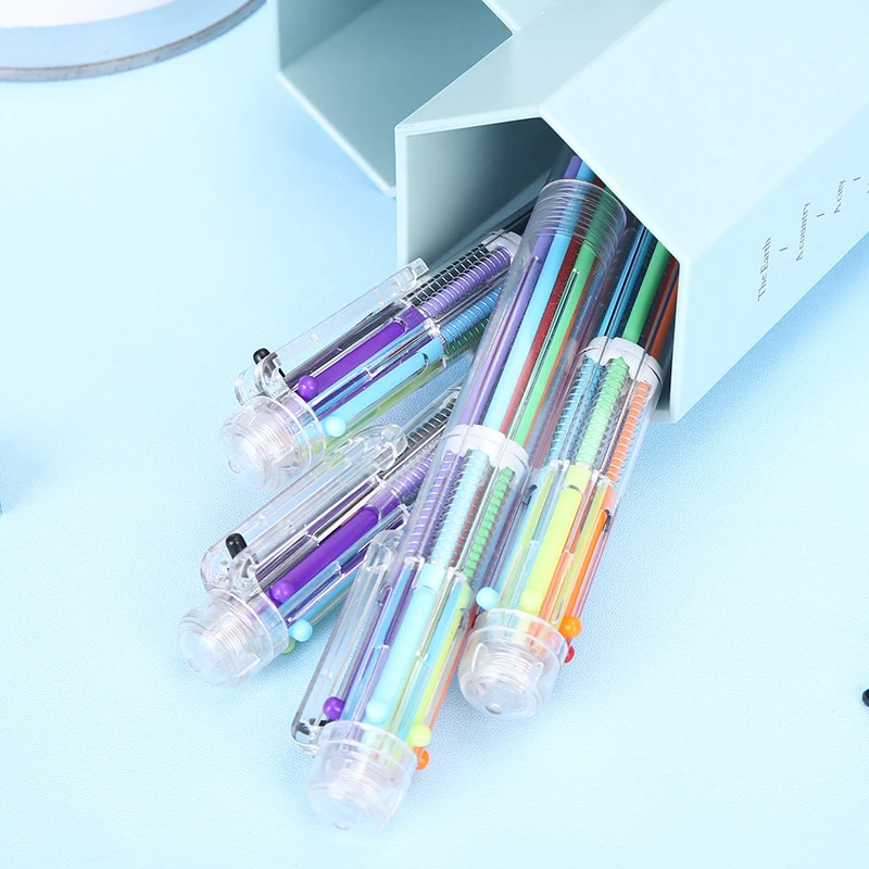 

Multicolor Ballpoint Pens Creative Cute Student Stationery Transparent 6 Color Pressing Color Ball Pen Oil Pen Stationery