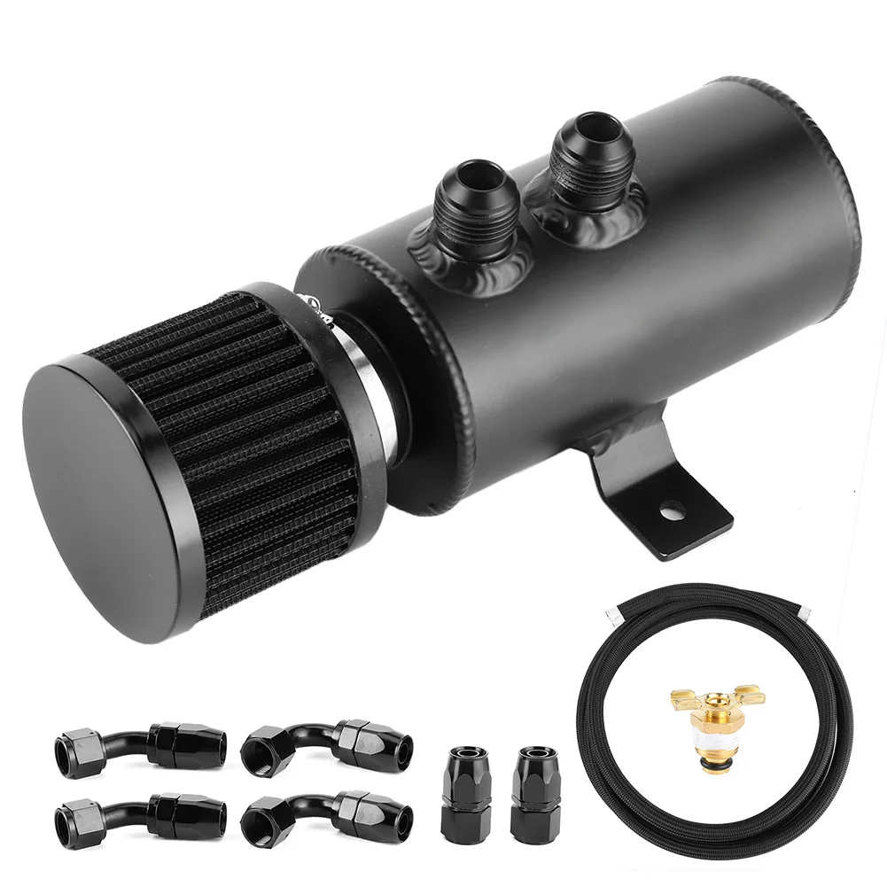 

0.75L AN10 Oil Catch Can Breather Reservoir with 9.8ft Hose Fittings Kit Universal Car Modified Parts