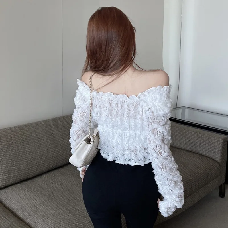 MiiiiX элегантная французская кружевная рубашка с открытыми плечами и цветочным