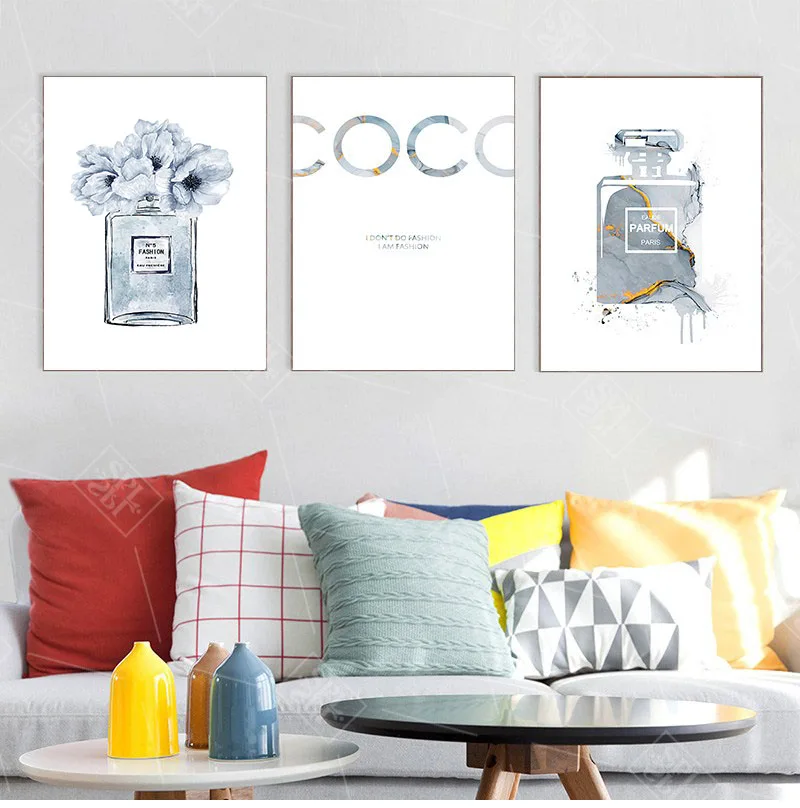 

Perfume Bottle Poster Alcohol Ink Art Prints Perfume Flower Canvas Painting Wall Art Decoration Wall Pictures For Living Room