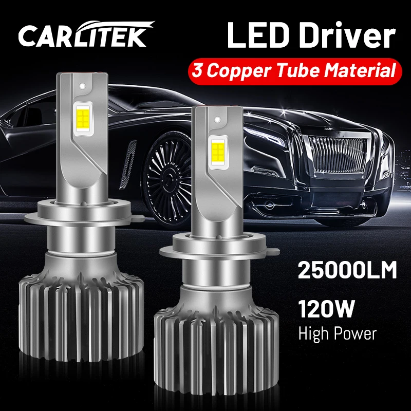 

H7 LED Headlight 25000LM H7 H11 H8 H9 9005 HB3 9006 HB4 120W High Power LED Driver 6000K Pure White Low Beam Copper Tube Diode