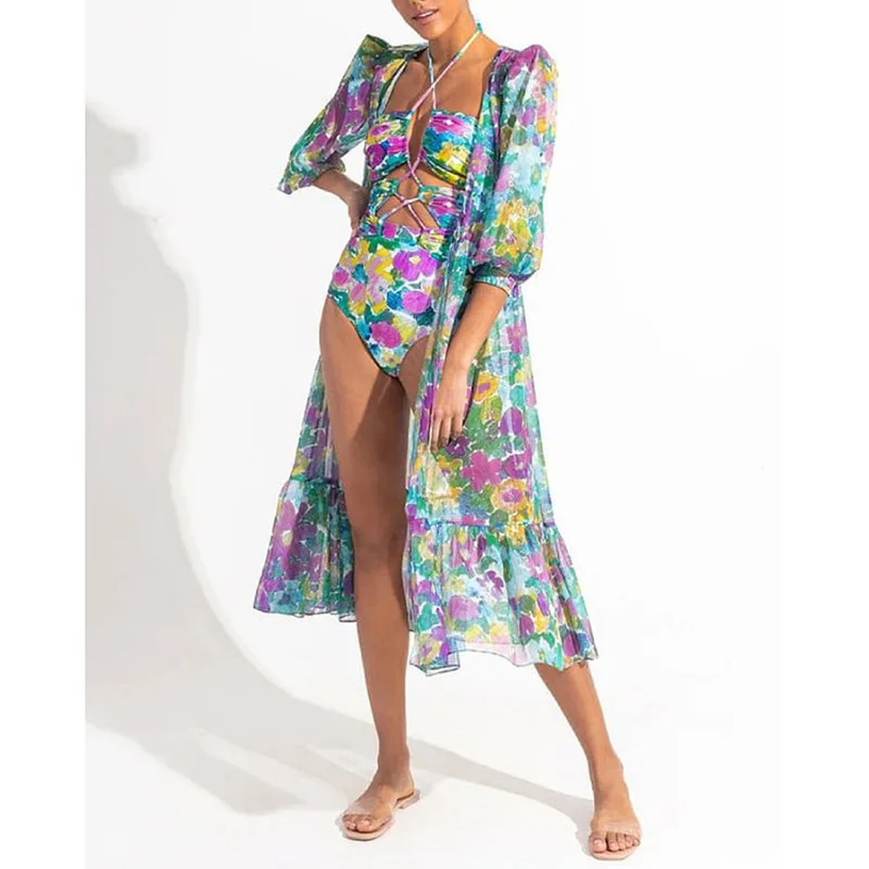 

Vintage One-piece Swimsuit 2023 New Printed Swimwear for Female Holiday Beach Sun Protection Bikini Designer Bathing Suit