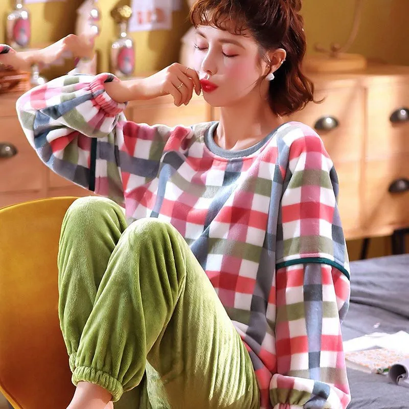 Cartoon Pajamas Set Sexy Sleepwear For Women Flannel Full-Length Pyjama Women's  Winter 2022 Fashion Homewear Clothes Plus Size