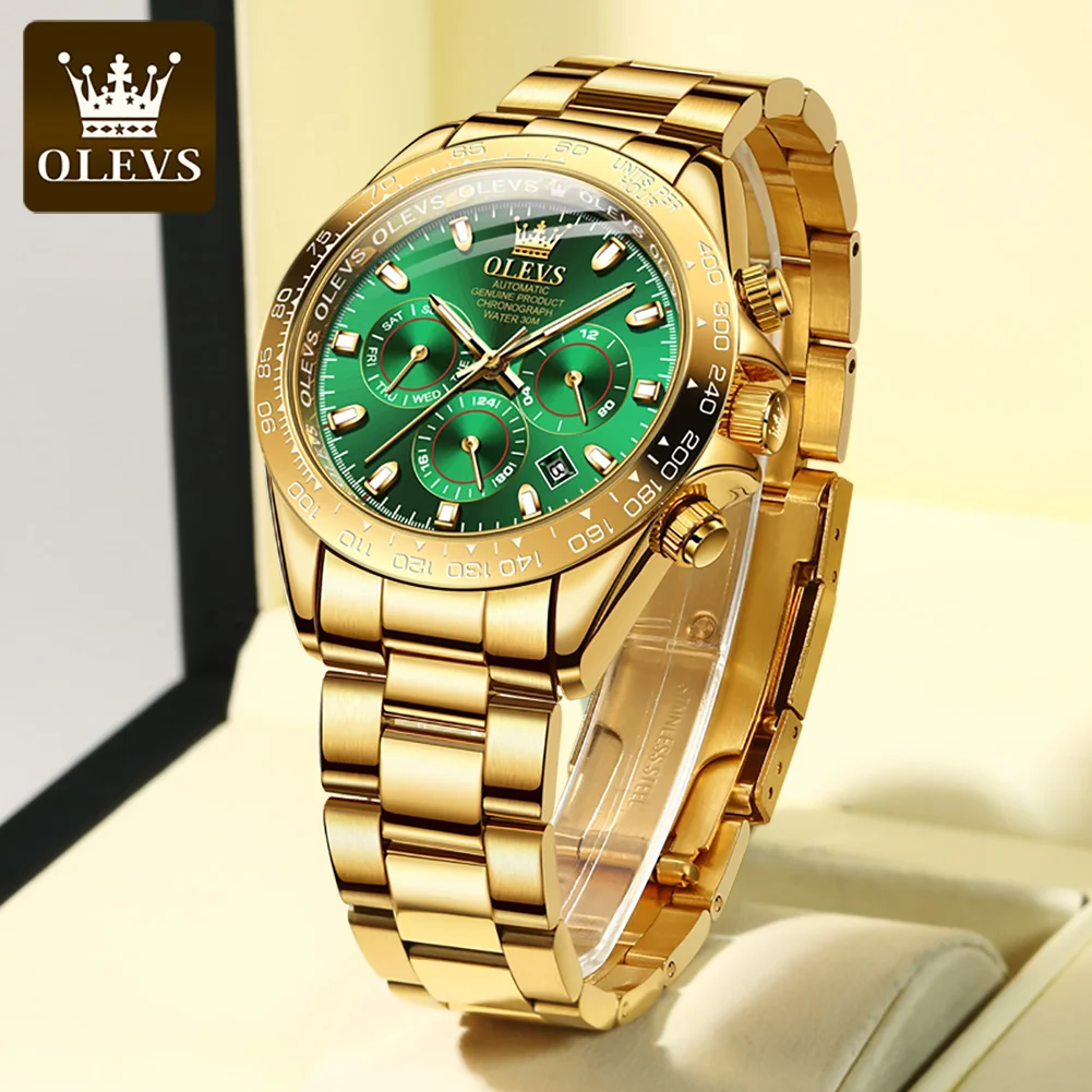 OLEVS Gold Watches for Men Automatic Luxury Unidirectional Rotating Bezel Upgraded Mechanical Business Wrist Watches Men 6638