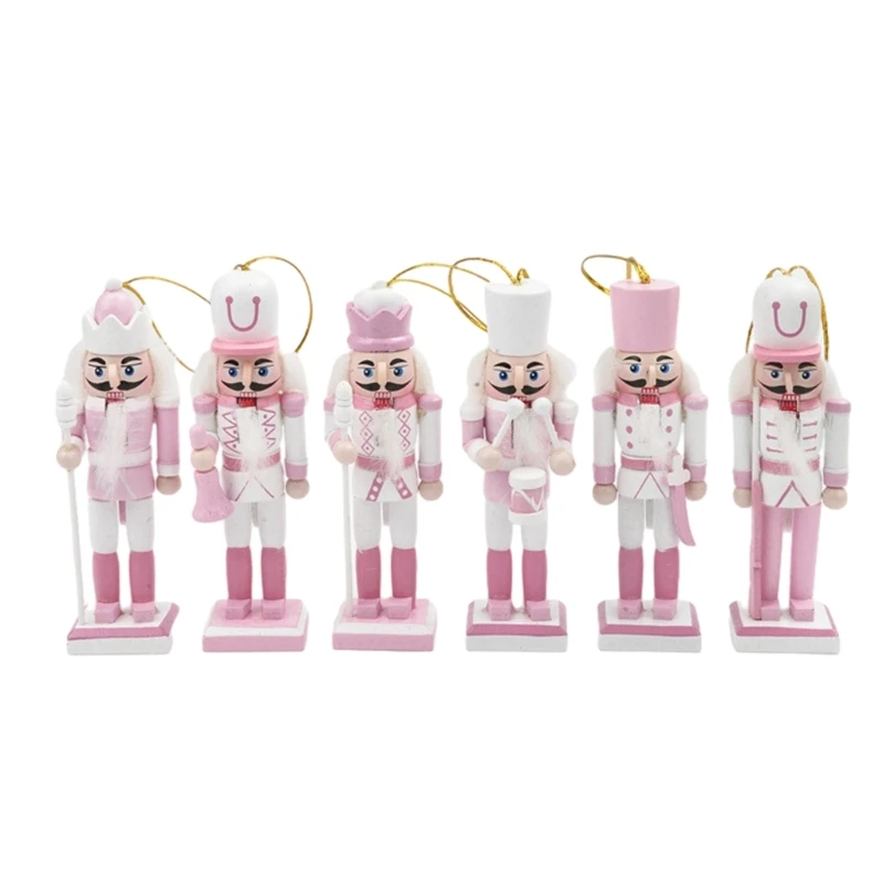 

Christmas Farmhouse Soldier Ornament Set Wood Christmas Farmhouse Durable Pink Wood Hanging Fine Crafts Ornament