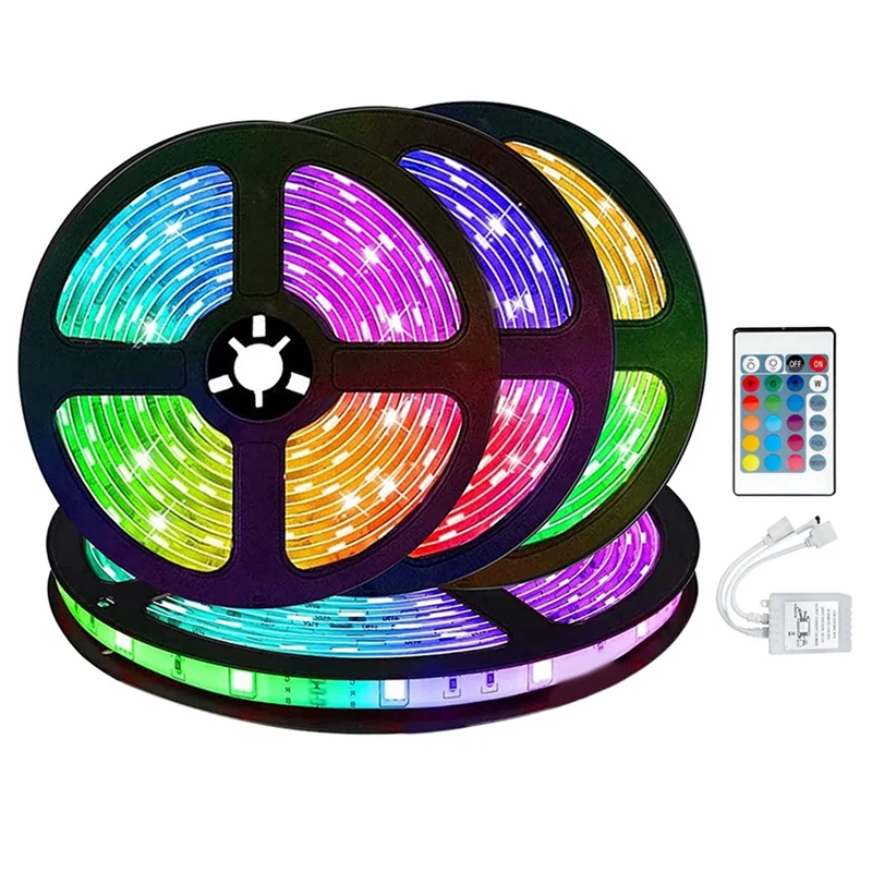 

Светодиодные ленты, осветительные присветодиодный ы 3528 RGB, гибкая Водонепроницаемая меняющая цвет лента, 20 м, с пультом ДУ на 24 кнопки для ук...