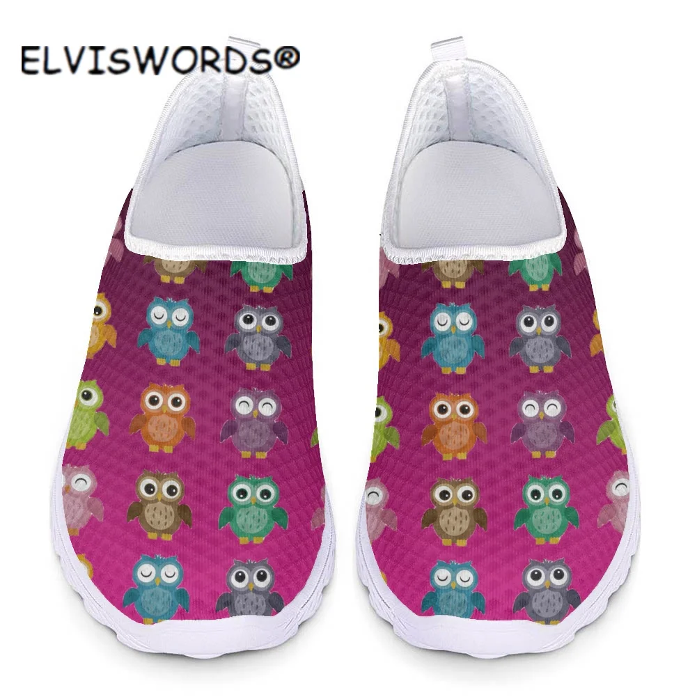 

Кроссовки ELVISWORDS женские на плоской подошве, Повседневная Удобная летняя сетчатая обувь с мультяшным рисунком милой совы, легкие
