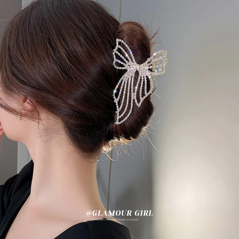 

Advanced Sense Diamond Bow Hairpin Fashionable Light Luxury Grab Clip Back Head Hair Shark Clip Hair Accessories Headwear Women