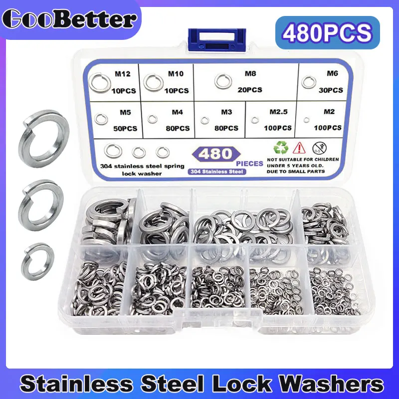

304 Stainless Steel Spring Lock Washer Set M2 M2.5 M3 M4 M5 M6 M8 M10 M12 Locking Seal Rings Elastic Gasket For Nut And Bolt