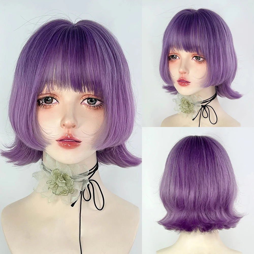 Фиолетовый синтетический короткий прямой женский парик с запретами