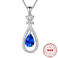 s925 sterling silver color 1 5 carats sapphire necklace pendant fine pierscionki blue topaz jewelry gemstone naszyjnik joyas