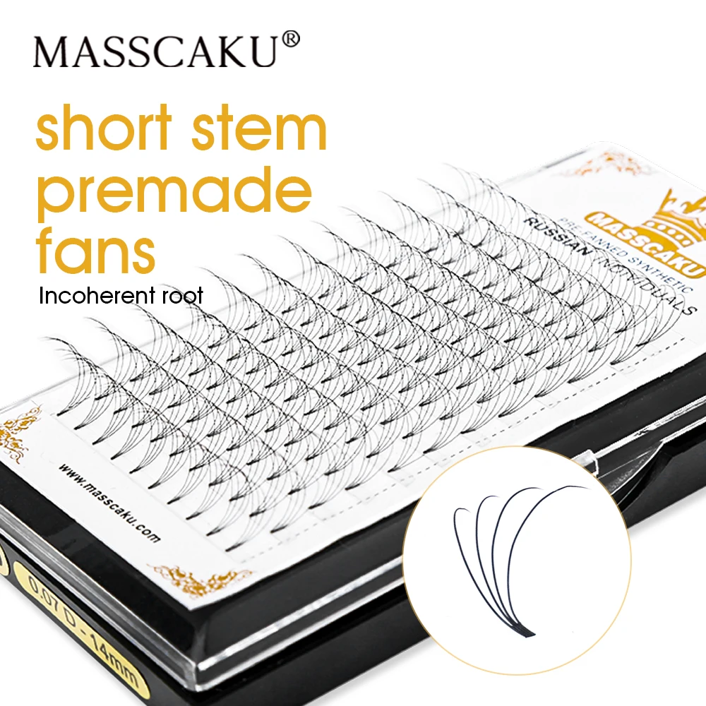 

MASSCAKU Short Stem Premade Fan Faux Mink False Eyelash Extensions Supplies Natural Russia Volume Professional Lashes