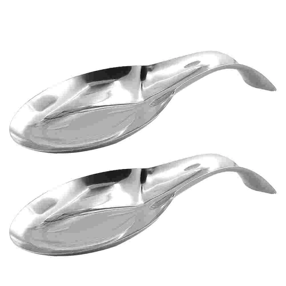 

2Pcs Stainless Steel Spoons Pads Spoon Mats Simple Design Spoon Holders (Silver)
