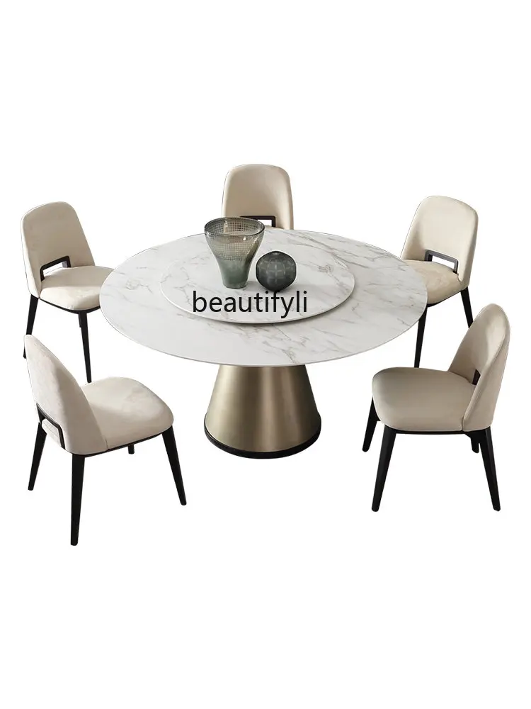 

LM Italian Light Luxury round Table Household Small Apartment Modern Simple Imported Stone Plate Dining Tables and Chairs Set