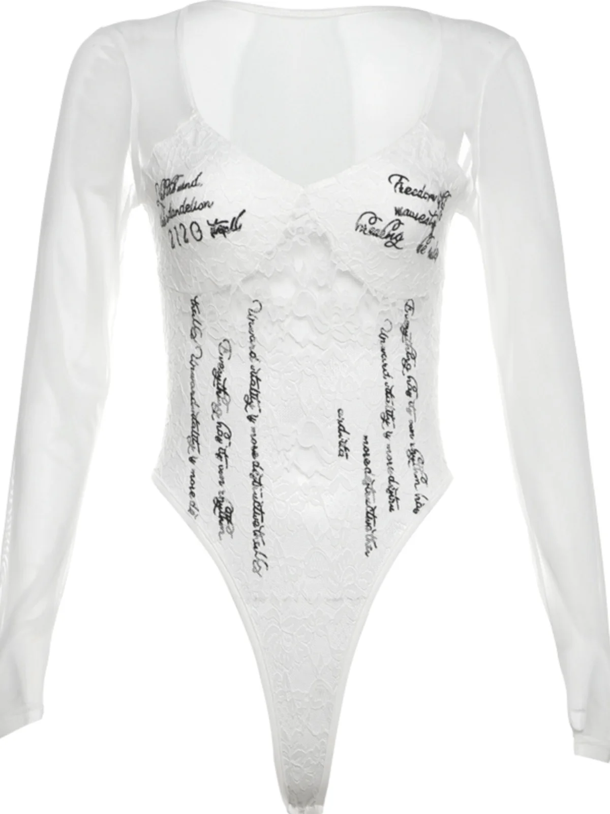 Sylcue Pure Desire Сексуальная кружевная рубашка с длинными рукавами и принтом Gyaru