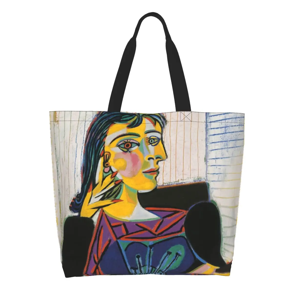 

Recycling Portrait Of Dora Maar Shopping Bag Women Canvas Shoulder Tote Bag Portable Pablo Picasso Groceries Shopper Bags