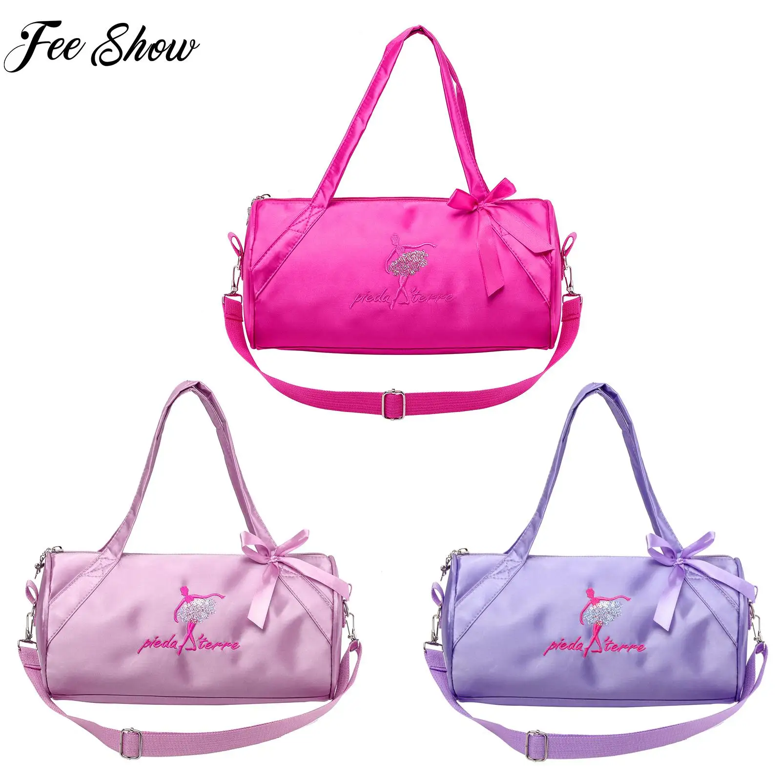 

Kids Girls Ballet Dance Bag Bowknot Shiny Sequins Embroidered Dress Dancing Duffle Bag Handbag Shoulder Bag Crossbody Sport Bag