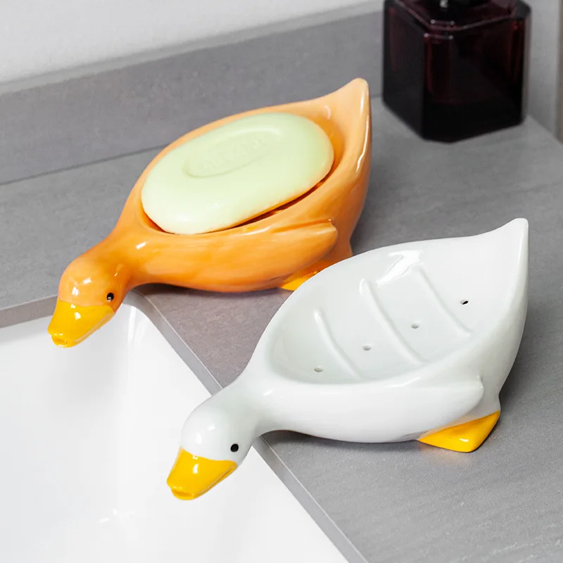 

Cute Duck Drain Soap Dish Gold Plated Soap Box Kitchen Sponge Storage Organizer Bathroom Accessories Novel Gift