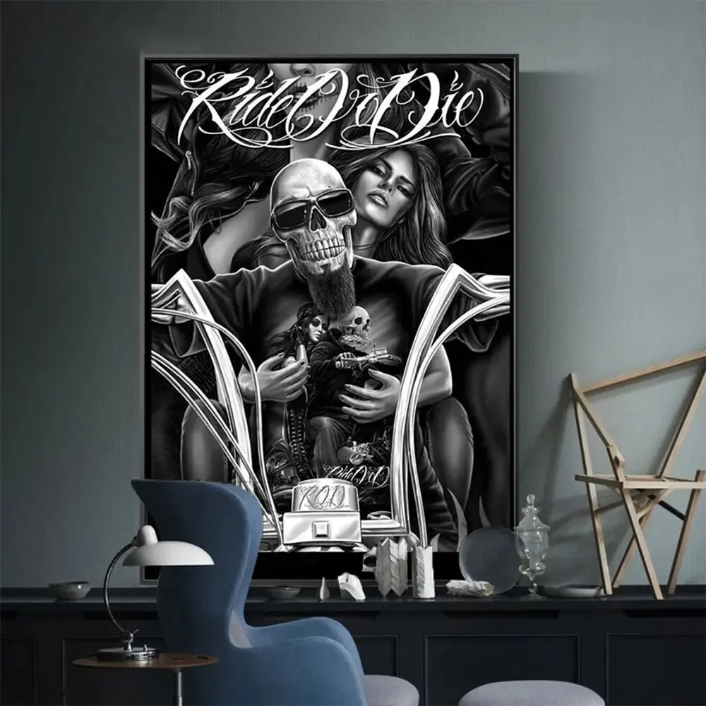 Черно-белый Стиль Граффити Рыцарь Татуировка Холст Принт Абстрактная Тема