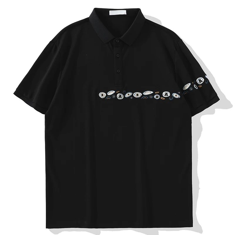 Luud Summer Korean Sle Fashion Man Lapel Short sleeve Paul Shirt Creative Fun Letter Embroidery Polo Top Men