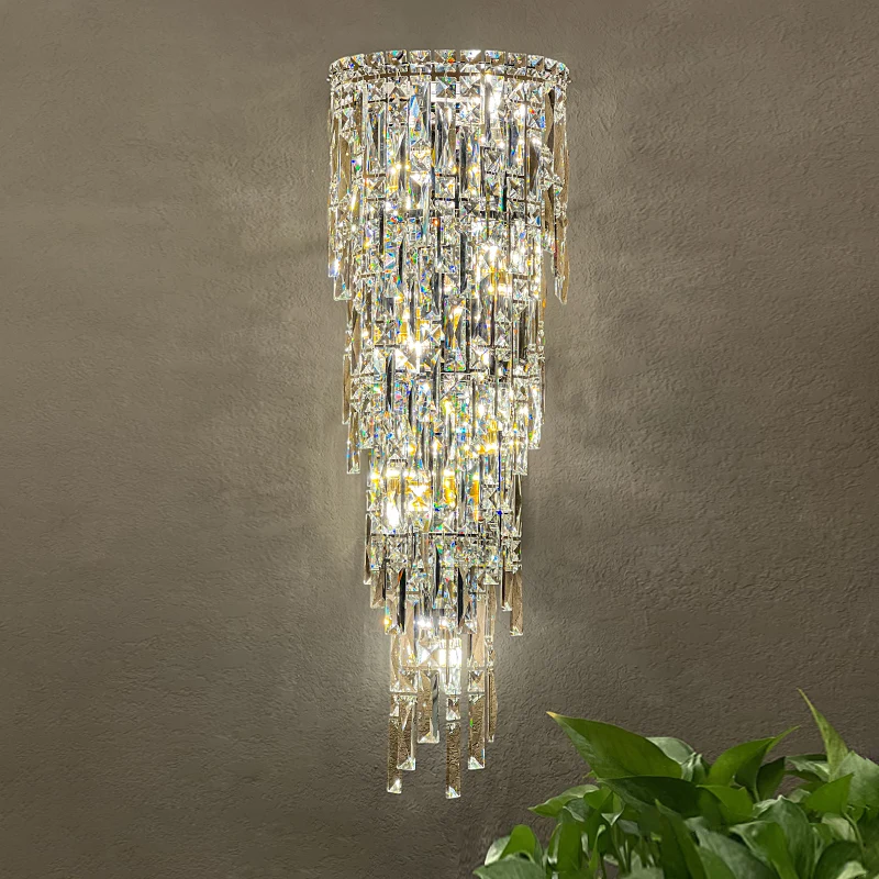 New Design High Quality Multi-Layer Crystal Pendant Wall Lamp Bedroom Tv Wall Hallway Modern Silver/Gold Stainless Steel Light