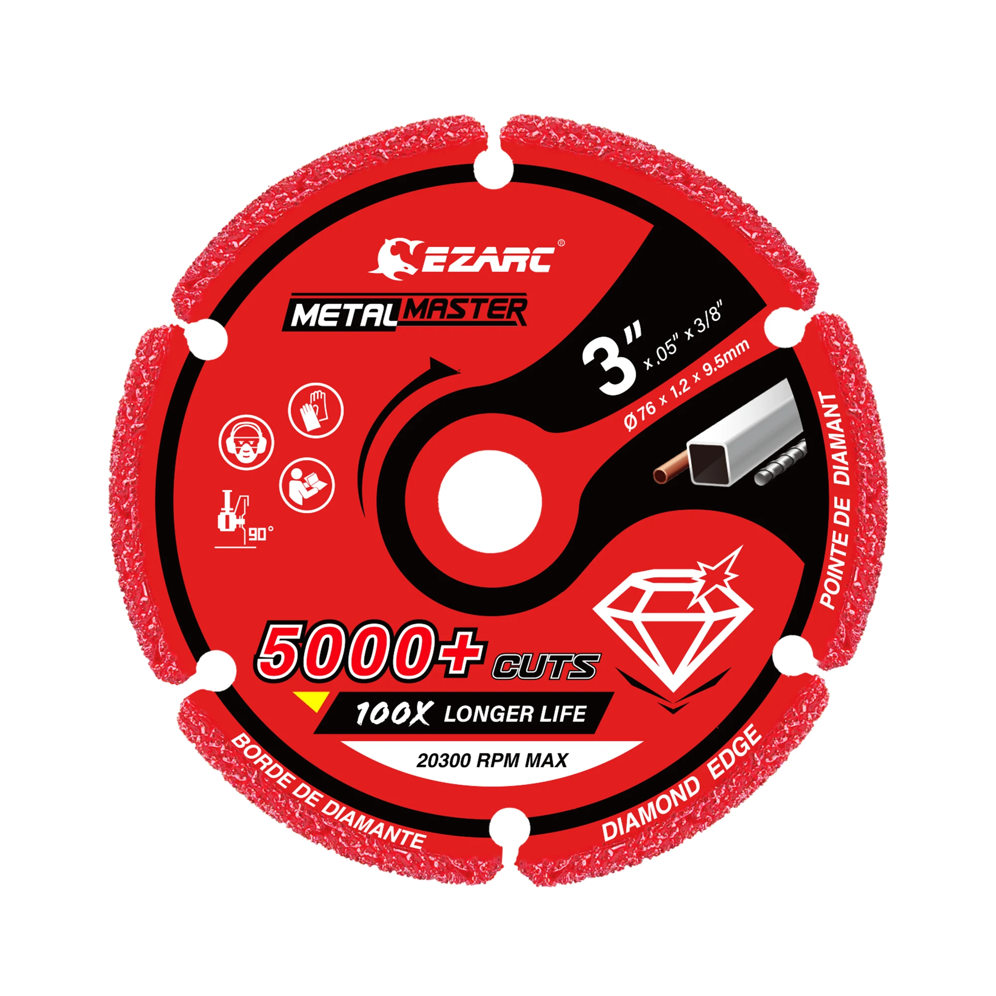 

Алмазный отрезной круг 76 мм x 9,5 мм для металла, отрезной круг с 5000 отрезанными частями арматуры, стали, железа и INOX